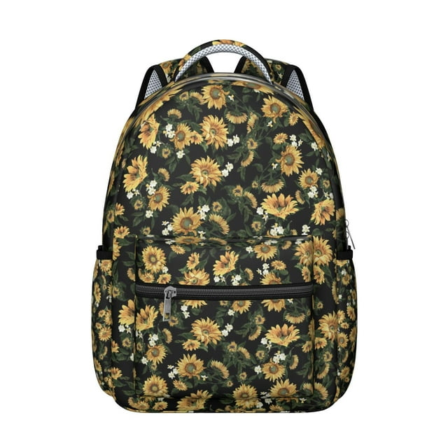 Sunflower and Butterfly Design School Backpack for Students Durable and Adjustable Strap Backpack with Artistic Yellow Floral Pattern
