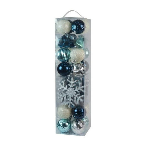 Pemberly Row 40 Piece Christmas Tree Ornament Set in Silver Blue and White