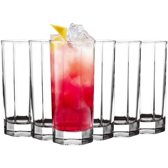 IGUOHAO 6 Pack Unique Octagonal Highball Glasses Drink Glasses, 11 Ounce Clear Glass Cup Tumbler Beverage Set