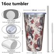 thumbnail image 4 of 16oz Tumblers Halloween Skulls Ravens and Roses Stainless Steel Vacuum Insulated Double Wall Travel Tumbler Cups Mug with Lid and Straw,Cleaning Brush for Coffee,Tea, 4 of 4