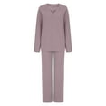 thumbnail image 7 of ZyeKqe Pajamas Sets for Women 2 Piece Fuzzy Fleece Long Sleeve V Neck Top and Wide Leg Pants Loungewear, 7 of 7