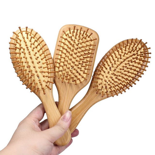 Paquete de 3 cepillos de bambú para el cabello con puntas redondas y cuadradas, cepillos para desenredar unisex medianos que promueven el crecimiento del cabello