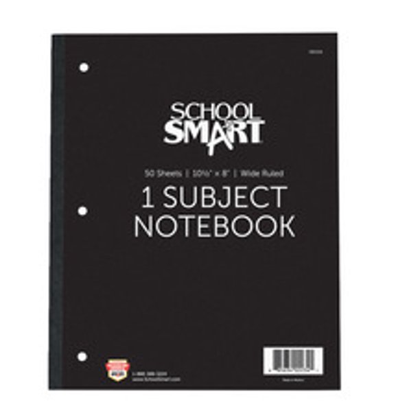 School Smart Wireless Notebook, 1 Subject, Wide Ruled, 8 x 101/2 Inches, 50 Sheets, Assorted