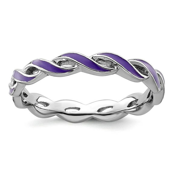2mm 925 Sterling Silver Polished Stackable Purple Enamel Ring Size 7 Stackable Ring for Women