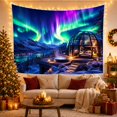 thumbnail image 3 of Glass Dome with Aurora Borealis and Snowy Mountains, Serene Fantasy for Nature Lovers, Glamping Art Print, Holiday Gift, Tapestry Wall Hanging for Bedroom and Living Room, 3 of 7
