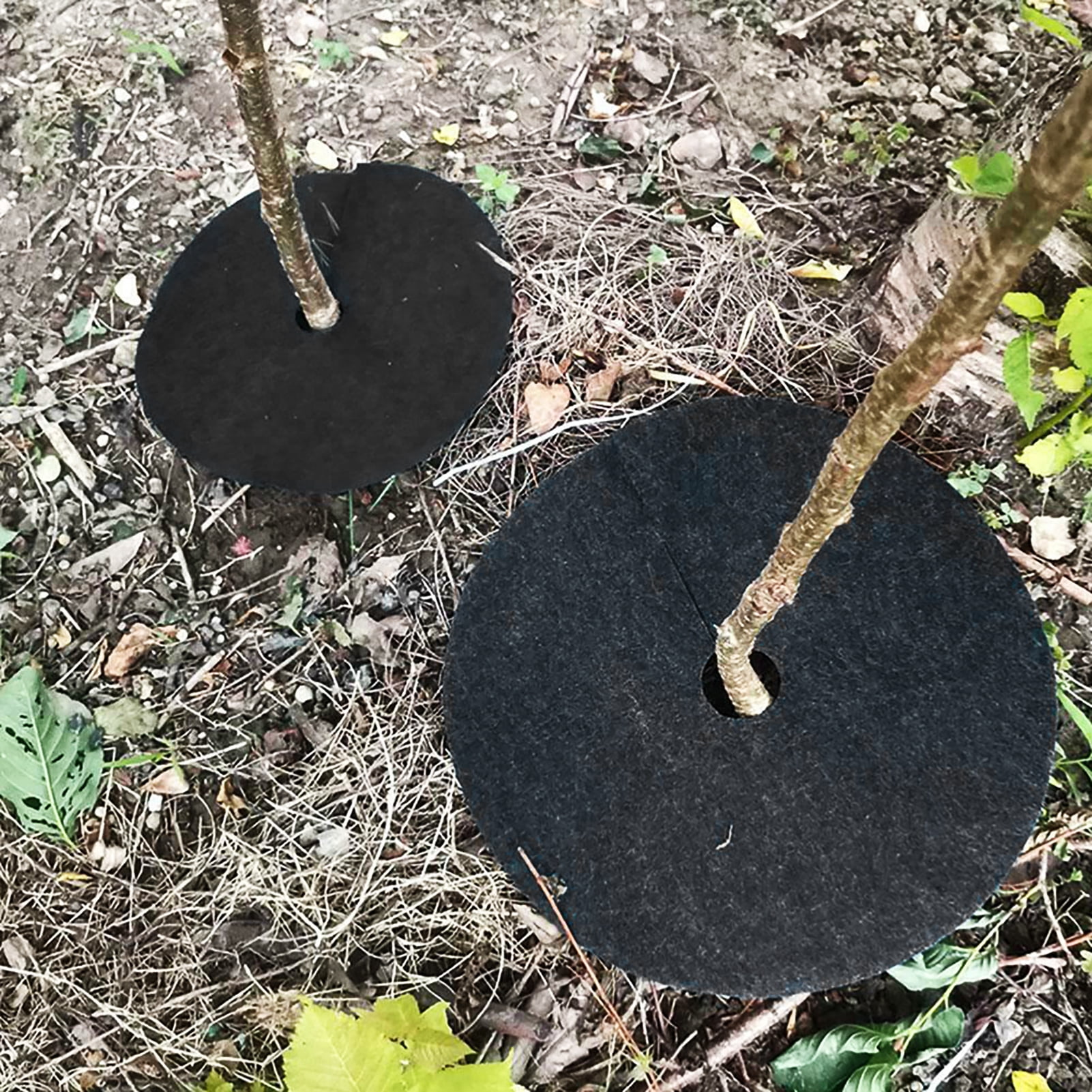 Hyasfey 12 Pcs Degradable Tree Mulch Ring Round Anti-Grass Protector Mat Non-Woven Fabric Cover Reusable Weed Barrier Mat for Root Protection Weed Control