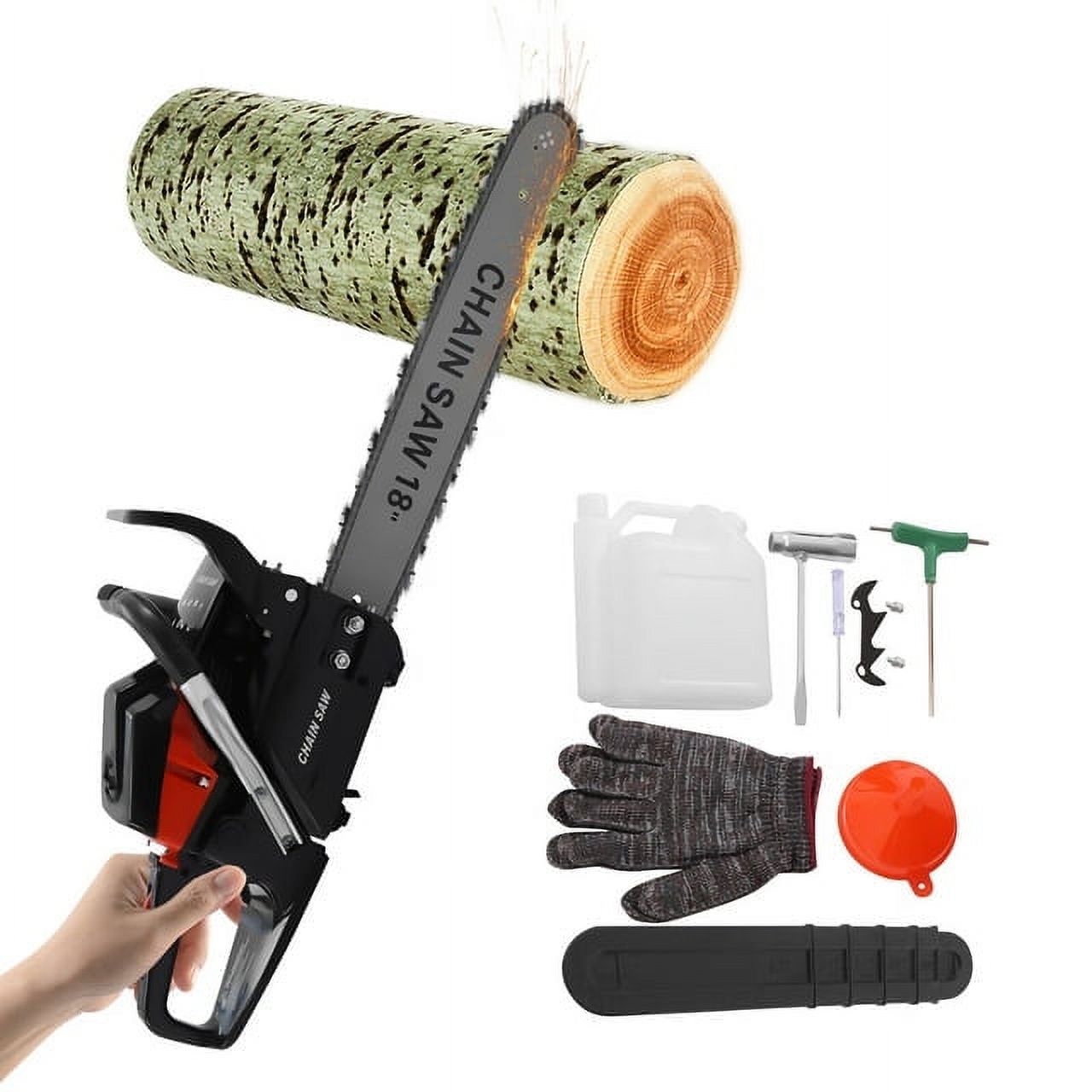 Aiqidi 18" Gas Chainsaw, 58CC 4.4HP 2 Stroke Gas Powered Chain Saw Handheld Cordless Gasoline Chain Saws Garden Tool Set for Wood Cutting Forest Felling Tree Pruning