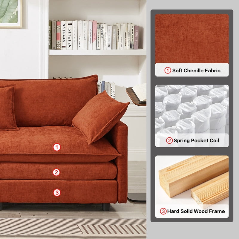 105" Modular Sectional Couch, 3-Seater Soft Chenille L-Shaped Sofa with Ottoman, Upholstery Sofa Couch with Pocket Coil & High-Density Foam for Living Room