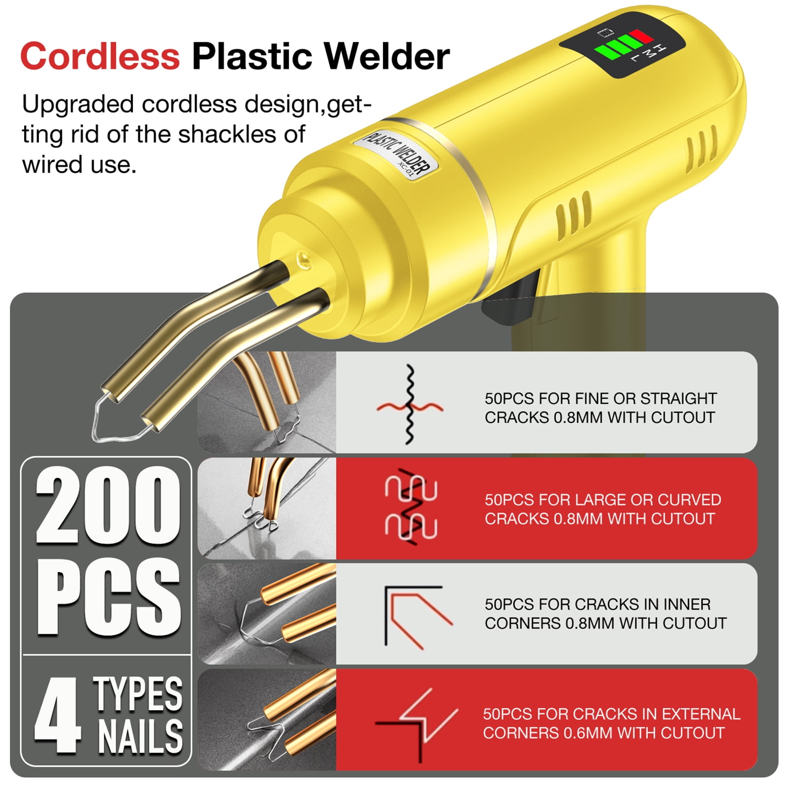GHRTGR-960-V Grey Plastic Welder Kit 110V With LED Lights With 200 Hot Staples Pliers Car Bumper Plastic Welding Plastic Gas Tank Repair Great Automotive Tools - View #12