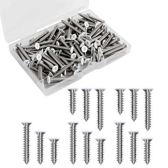 shiyou-Savita 120 Pcs #8 White Screws, Stainless Steel Screws White Flat Head Screws Wood Screw Self Tapping Screw Assortment for Wall Plates Screw Switch Cover Replacement (3 Sizes)
