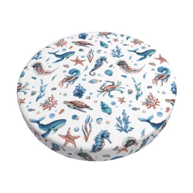 Disketp Undersea Animals Funda Redonda para Taburete, Funda de Cojín para Silla de Bar Suave y Elástica-12 inch