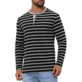 thumbnail image 5 of Men's Casual Long Sleeve Contrasting Colors Striped Henley T-Shirts M Black, 5 of 6