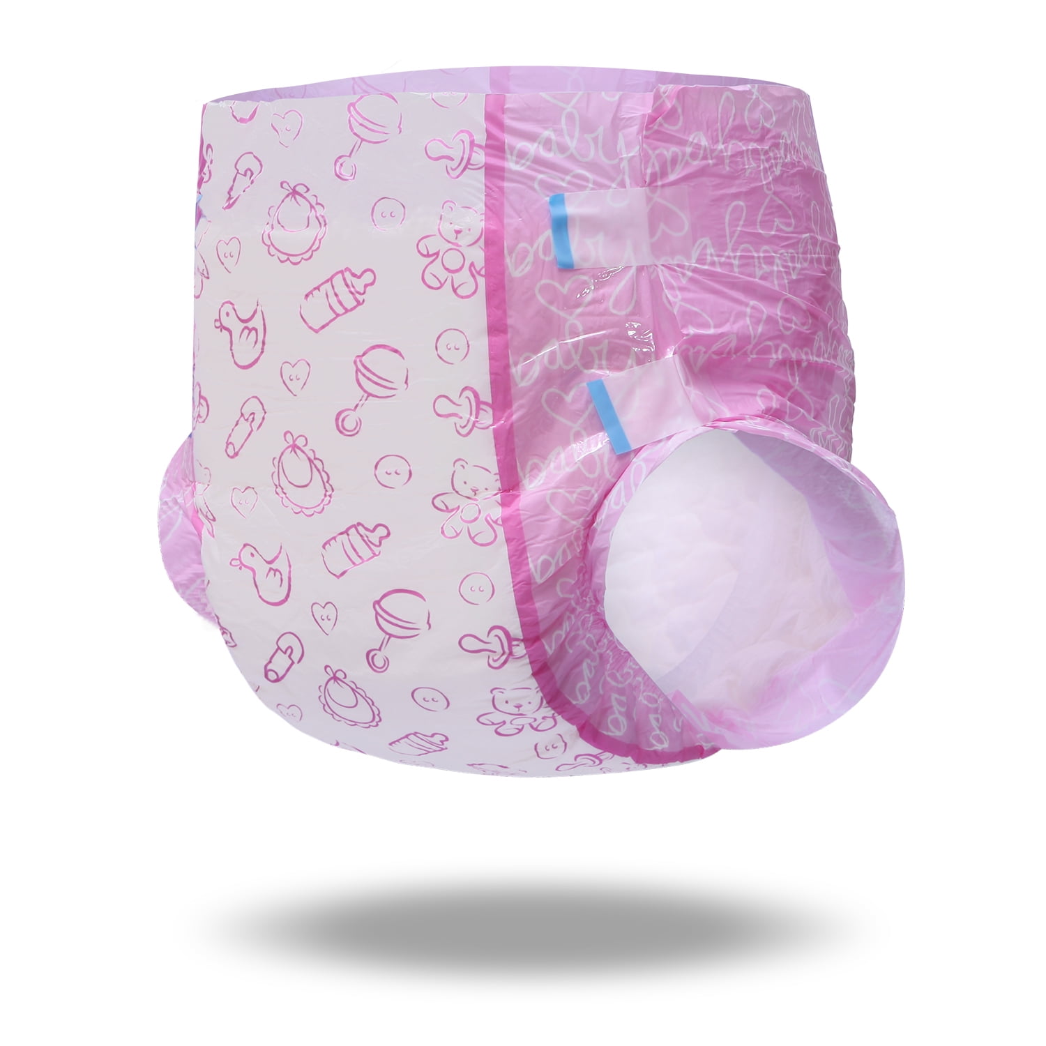 Littleforbig Adult Printed Diaper 10 Pieces - Nursery Pink (Medium 28"-38") Medium (Pack of 10) Pink