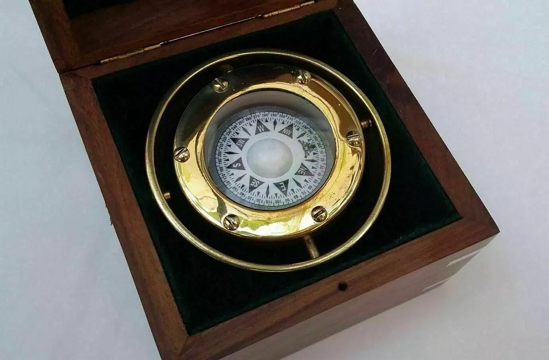 Nautical Marine Gimballed Ship Compass: Solid Brass in Elegant Wooden Box – Perfect Gift Item
