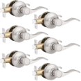 thumbnail image 1 of Passage Door Lever [NonLocking Lever Set] NonLocking Door Handle Set for Hallway or Closets Keyless Satin Nickel Finish Wave Door Lock Reversible Right & Left Side Hande, 1 of 7