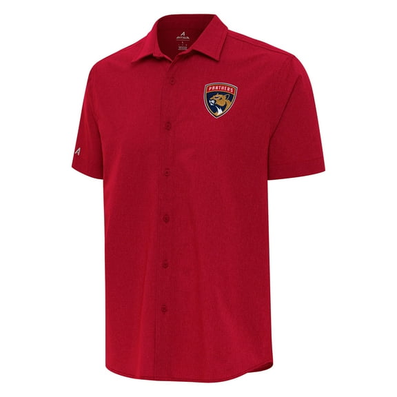 Men's Antigua  Red Florida Panthers Activate Woven Short Sleeve Button-Up Shirt