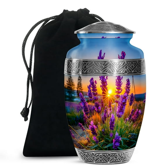 MUKTIVE Lavender Grass Men Funeral Urns for Ashes, Large Blue Burial Women Cremation Urn, Memorial Sunrise Urns for Mom & Dad, Unique Funeral Urn for Ashes for Family, 10 Inch