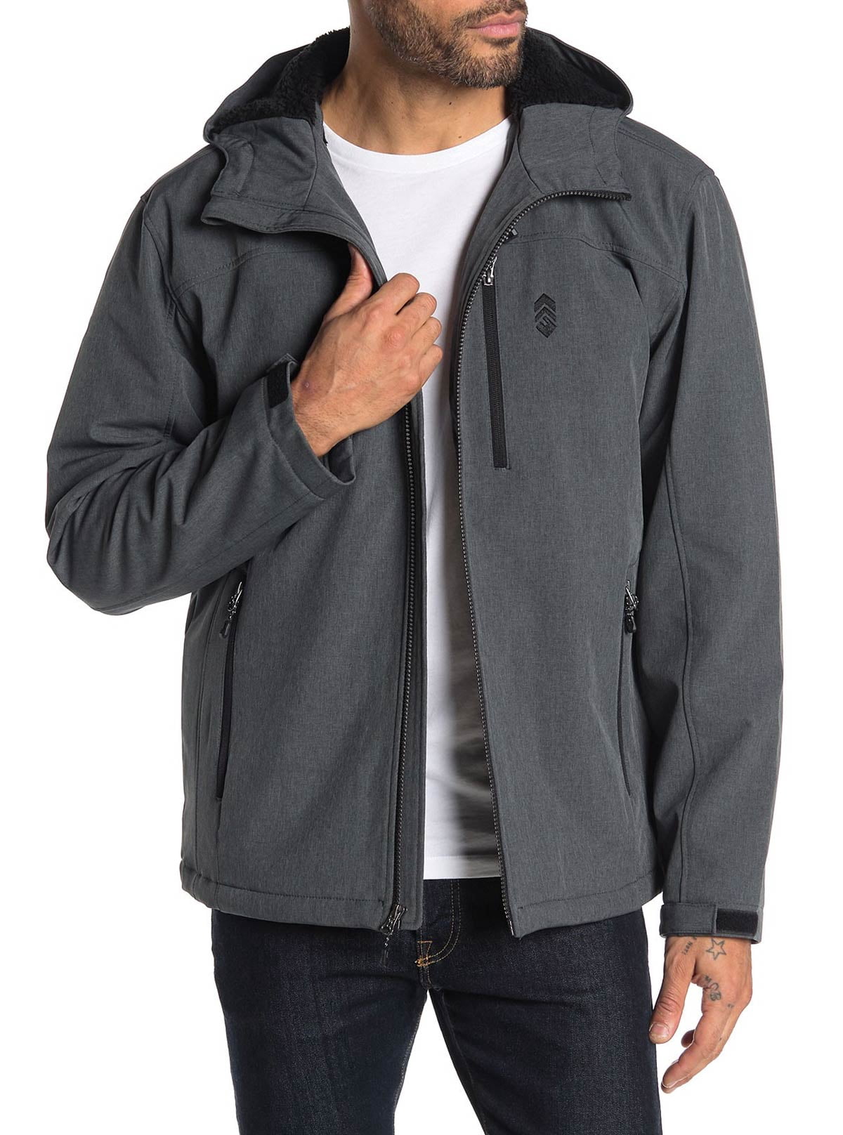 Free Country Mens Fleece Lined Hooded Jacket Medium Charcoal, Men's, Gray