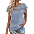 thumbnail image 2 of ZZwxWA Cap Short Sleeve Tops For Womens Solid Color Tunic Blouse Round Neck Relaxed Fit Pullover T-Shirt Light Blue XL, 2 of 6