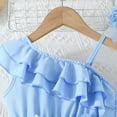 thumbnail image 4 of Ulitacool Girls Dresses Round Neck Sleeveless Dress One Shoulder Formal Ruffle Trim Birthday Party Mesh Dresses With Belted Pockets Sundress Adorable Playsuit Light Blue 5-6 Years, 4 of 8