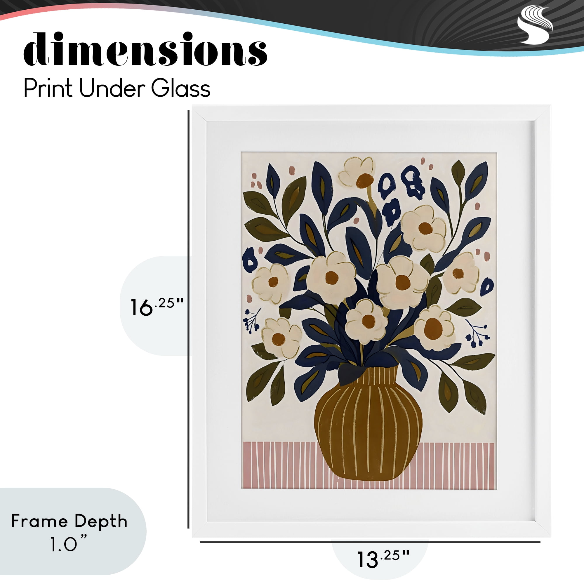 Stupell Industries Boho Floral Vase with Stripes White Framed Print Under Glass, design by Creative Studio