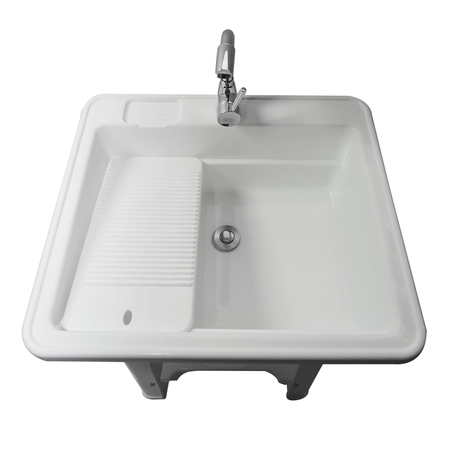 Freestanding Plastic Utility Sink Laundry Tub outdoor sink Drop in Deep sink kit with Inlet and Drain Pipe with Hot&Cold Faucet,Basement for Laundry Room&Garage or Shop,Size:31.5*22.05*31.5in(white)