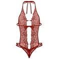 thumbnail image 3 of Avidlove Lingerie for Women Lace Bodysuit Halter One Piece Lingerie Sleepwear Wine Red S, 3 of 6