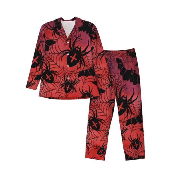 Fotbe Bats And Spiders Pijama de Hombre con Estampado de Manga Larga, Conjunto de 2 Piezas, Ropa de Dormir Suave y Cómoda con Bolsillos-X-Large