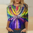 thumbnail image 2 of successthop Hanukkah Clothing Women Candle Happy Festival Plus Size Oversized Blouse Lightweight 3/4 Sleeve T Shirt, 2 of 5
