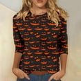 thumbnail image 5 of 3/4 Length Sleeve Tops for Women Halloween Pumpkin Ghost Printed Crew Neck Graphic Tee Cotton Holiday Tshirts (XL, Orange), 5 of 5