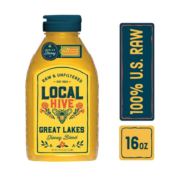 Local Hive, Raw & Unfiltered, 100% U.S. Great Lakes Honey Blend, 16 oz Bottle