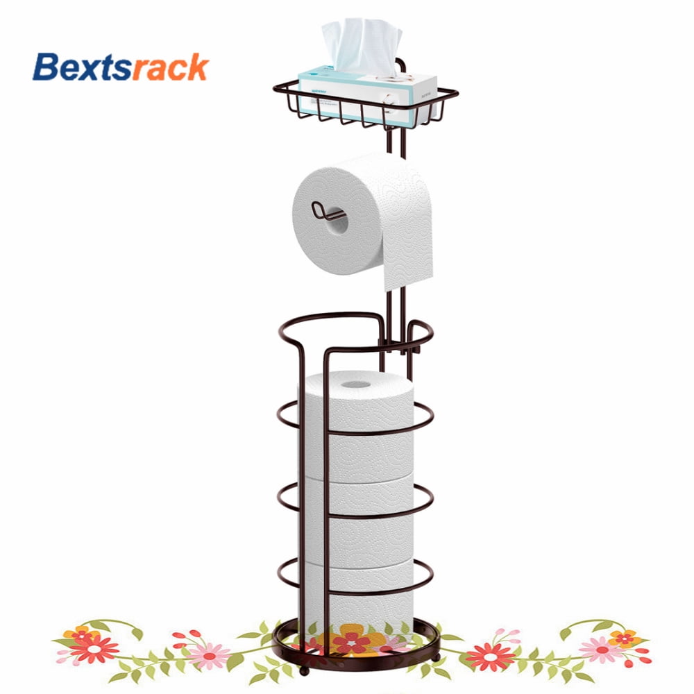 Bronze Freestanding Toilet Paper Holder with Storage Shelf
