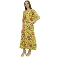 thumbnail image 2 of Bimba Women's Floral Printed Yellow Full Kimono Sleeve With Drawstring Kaftan-4, 2 of 5