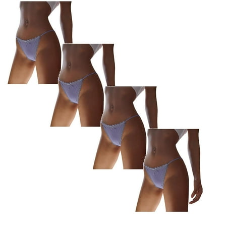 

Womens Underwear Brief One Ice Silk Seamless Low Waist Lace Ribbon Panties4PC