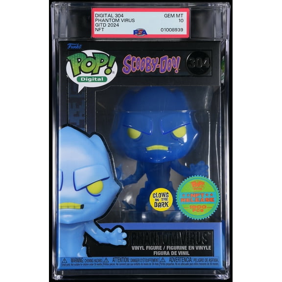 Scooby-Doo, PSA Graded 10 GEM MINT, Phantom Virus GITD (Digital) Collectible Vinyl Figure #304, Fully Encapsulated Bundle with Compatible Funko Pop! PSA Hard Protector Case