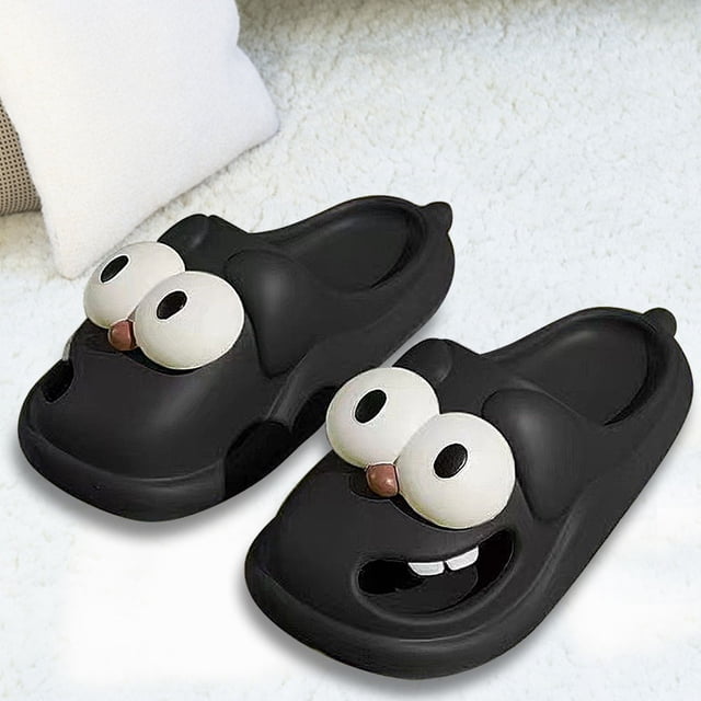 Pantuflas para perro con ojos grandes, antideslizantes, ligeras, regalos para hombres y mujeres (negro 38-39)