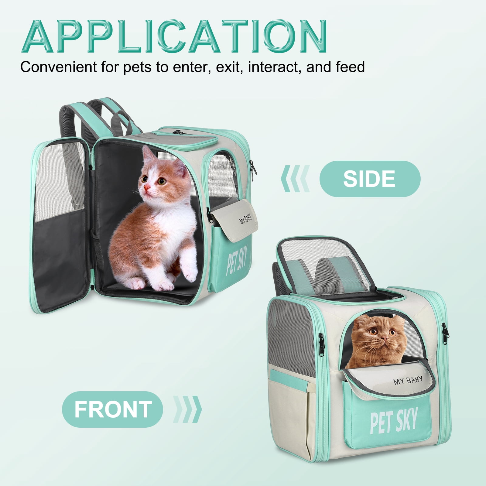 Uxcell Cat Backpack Carrier, Large Space & Breathable, Pet Hiking Travel Backpack for Cats or Small Dogs Puppies, Intended for Hiking / Camping / Traveling (Mint Green, 13"x11"x15")