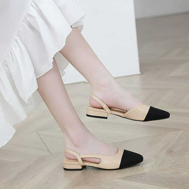 Slingback Flats for Women, Round Toe Low Heel Sandals Fashion