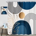 thumbnail image 2 of Blue Mid Century Modern Boho Shower Curtain 72Wx72L Inch Abstract Navy Rainbow Gold Leaves Minimalist Geometric Shower Curtain Bathroom Set Neutral Bath Curtain Bathtub Accessories Home Decor, 2 of 6