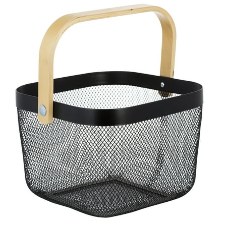 Simplify Mesh Tote Basket with Bamboo Handle in Black
