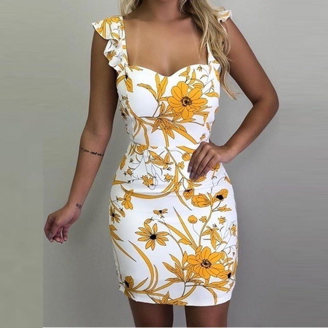 FcBaudy Robe Sans Manches Col Rond, Robes d'Été pour Femmes, Robes Femmes Imprimées Sans Manches Robe à Bretelles Dos Nu Décontractée Robe Moulante Femme