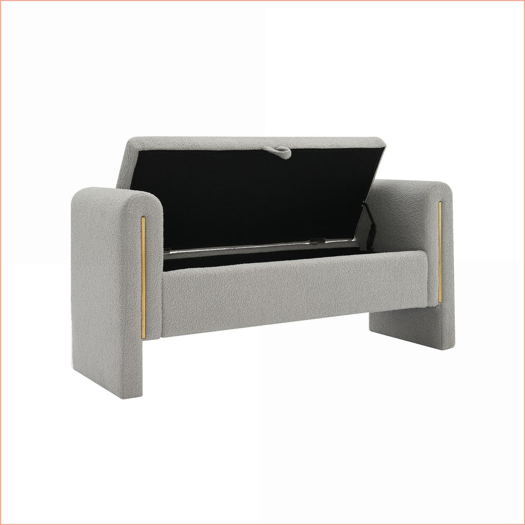 Foot Stool with Storage | Modern Teddy Fabric Ottoman for Bedroom, Living Room | Charcoal Gray | Teddy Fabric