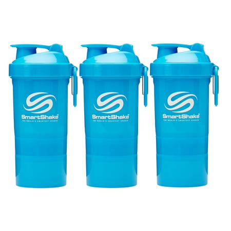 SmartShake Original2GO Shaker Bottle w/Detachable Storage Compartments, BPA/DEHP Free & Carabiner Clip-Great for Fitness Sports Nutrition