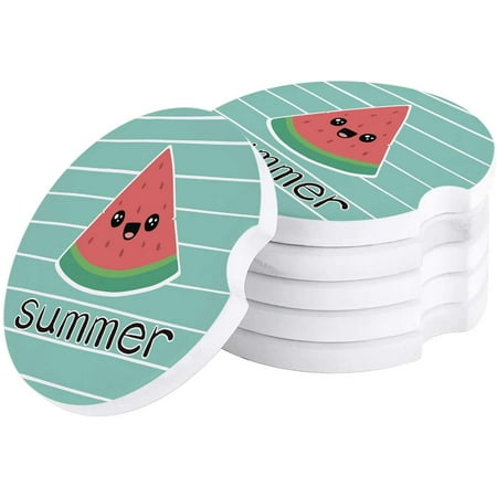 

ZHANZZK Summer Watermelon Stripes Set of 4 Car Coaster for Drinks Absorbent Ceramic Stone Coasters Cup Mat with Cork Base for Home Kitchen Room Coffee Table Bar Decor