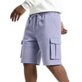 thumbnail image 3 of Relaxed Fit Cargo Shorts for Men with Deep Side Pockets - Elastic Waist Drawstring Casual Walking Shorts - Lightweight Quick-Dry Utility Work Shorts for Summer Light Purple M, 3 of 9