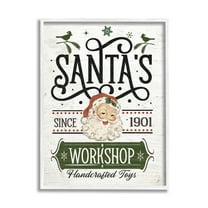 Santa's Workshop Toys Vintage Signage Holiday Graphic Art White Framed Art Print Wall Art