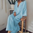 thumbnail image 2 of Gibobby Vestido largo para mujer, de verano Vestido de lino de manga larga de verano para mujer Vestido suelto de color sólido de una línea(Azul claro,CH), 2 of 3