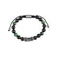 thumbnail image 2 of Crucible Jewelry Men's Green Tiger Eye and Onyx Stone with Skulls Bead Adjustable Bracelet, 2 of 3
