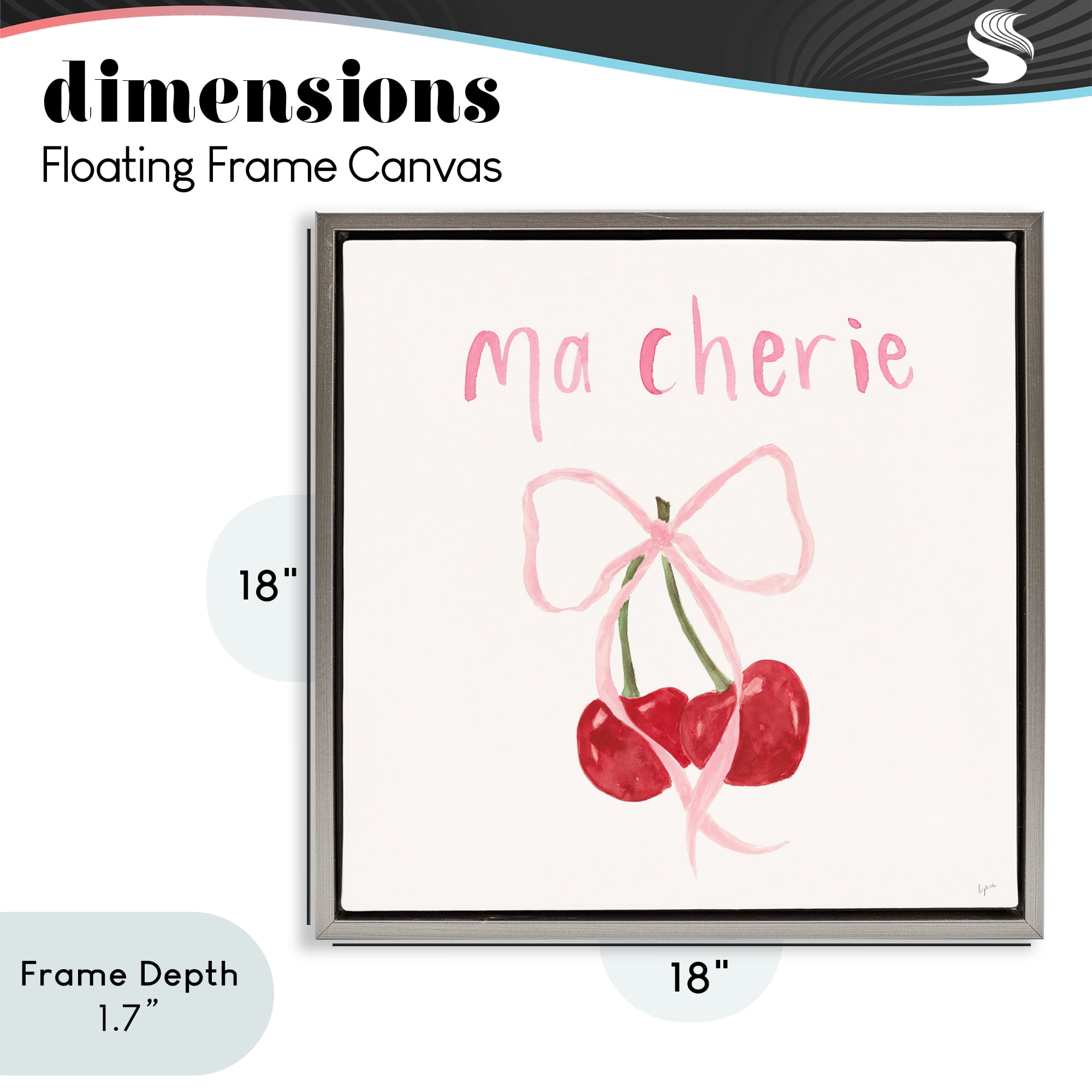 Stupell Industries Ma Cherie Ribboned Cherries Gray Framed Floater Canvas Wall Art, design by Lucille Price
