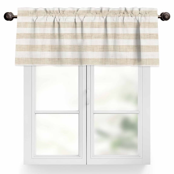 Vintage Linen Valances for Windows, 42 x 12in, Striped Beige Theme Farmhouse Rod Pocket Kitchen Valance Curtain Light Filtering Window Treatments for Living Room Bedroom, 1 Panel